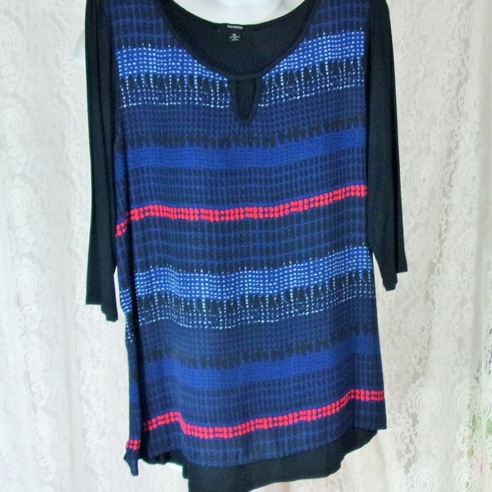 Espresso Black Blue Navy Multi Color Front Blouse Top